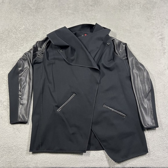 SPANX Jackets & Blazers - Spanx Drape Front Cardigan Jacket Womens XL Ponte Faux Leather Black
